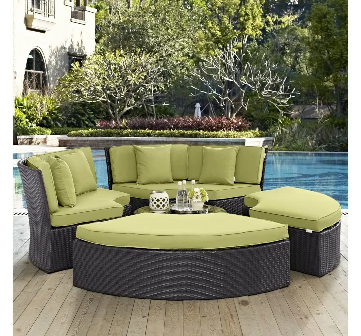 Modway Convene Circular Outdoor Patio Daybed Set - Espresso Peridot - Lifestyle