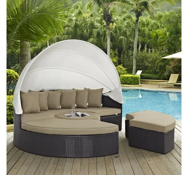 Modway Convene Canopy Outdoor Patio Daybed - Espresso Mocha - Retractable in Front Side AngleModway Convene Canopy Outdoor Patio Daybed - Espresso Mocha - Lifestyle