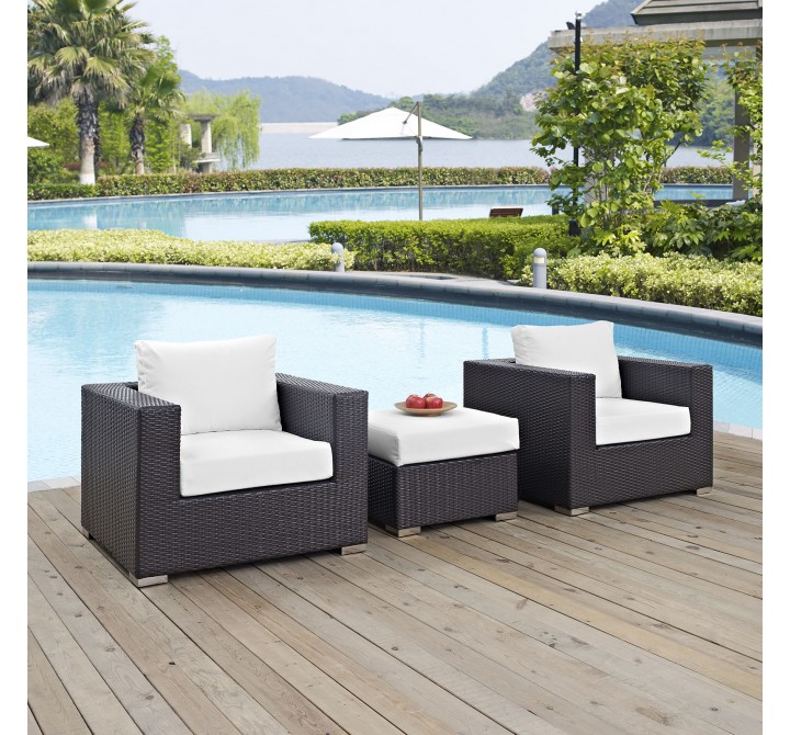 Modway Convene 3 Piece Outdoor Patio Sofa Set - Espresso White - Lifestyle