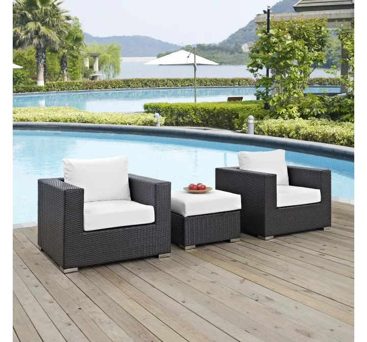 Modway Convene 3 Piece Outdoor Patio Sofa Set - Espresso White - Lifestyle