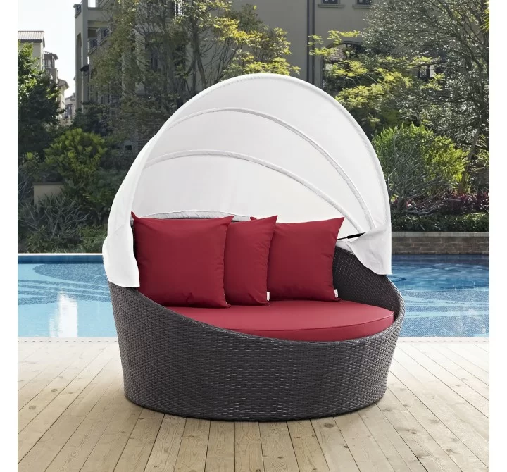 Modway Convene Canopy Outdoor Patio Daybed - Espresso Red - Lifestyle