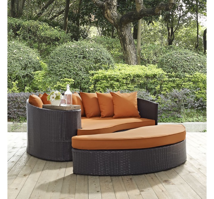 Modway Convene Outdoor Patio Daybed in Espresso Orange - Lifestyle