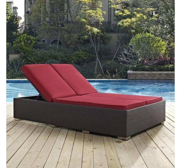 Modway Convene Double Outdoor Patio Chaise in Espresso Red - Lifestyle