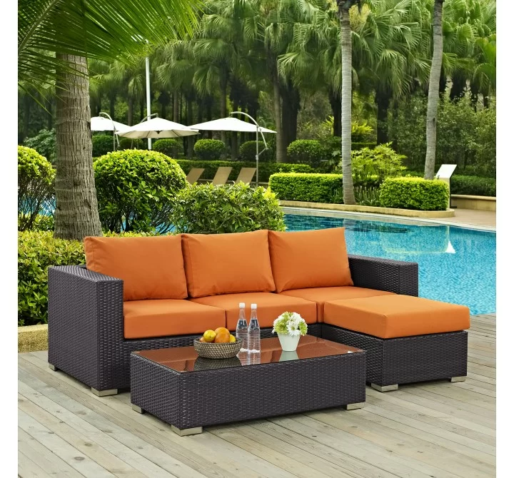 Modway Convene 3 Piece Outdoor Patio Sofa Set - Espresso Orange - Lifestyle