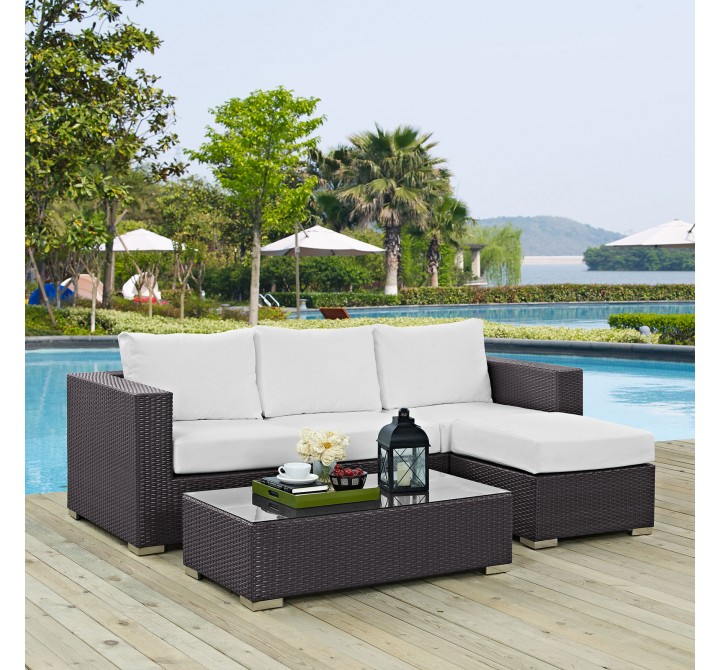 Modway Convene 3 Piece Outdoor Patio Sofa Set - Espresso White - Lifestyle