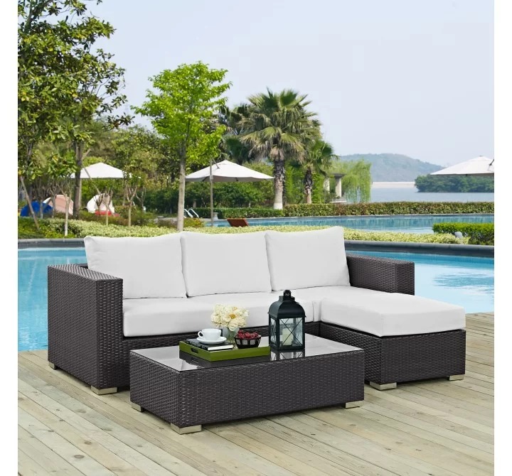Modway Convene 3 Piece Outdoor Patio Sofa Set - Espresso White - Lifestyle