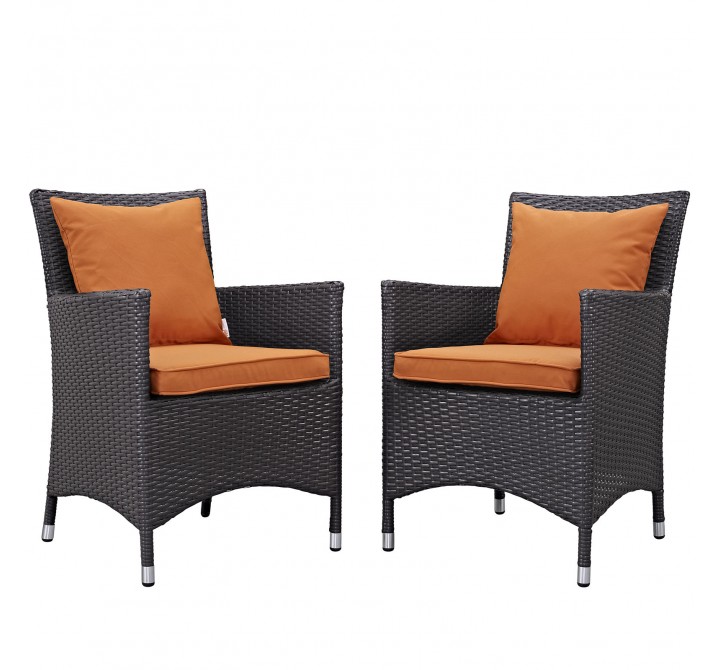 Modway Convene 2 Piece Outdoor Patio Dining Set in Espresso Orange - Set in Front Side Angle