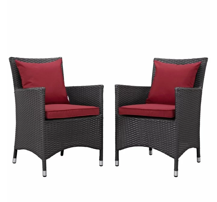 Modway Convene 2 Piece Outdoor Patio Dining Set - Espresso Red - Set in Front Side Angle