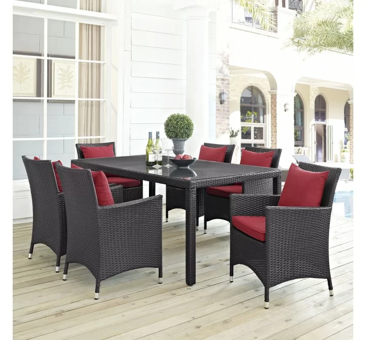 Modway Convene 7 Piece Outdoor Patio Dining Set in Espresso Red - Lifestyle