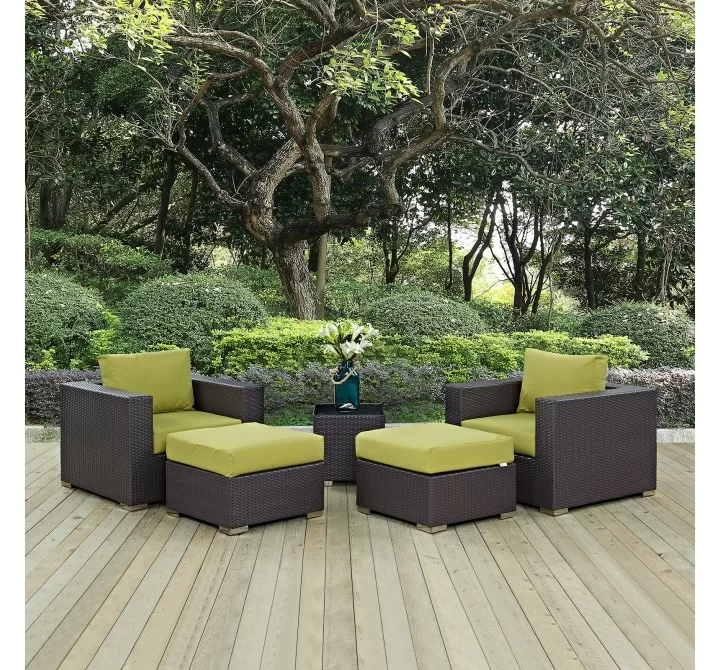 Modway Convene 5 Piece Outdoor Patio Sectional Set in Espresso Peridot - Lifestyle