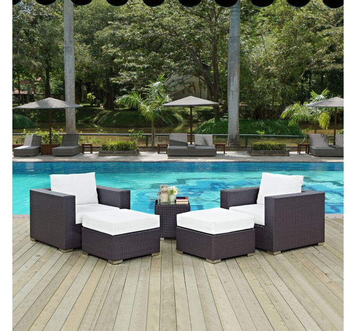 Modway Convene 5 Piece Outdoor Patio Sectional Set - Espresso White - Lifestyle
