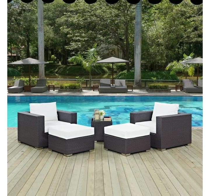 Modway Convene 5 Piece Outdoor Patio Sectional Set - Espresso White - Lifestyle