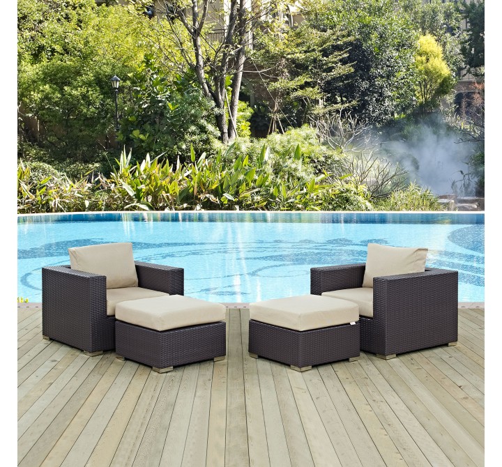 Modway Convene 4 Piece Outdoor Patio Sectional Set in Espresso Beige - Lifestyle