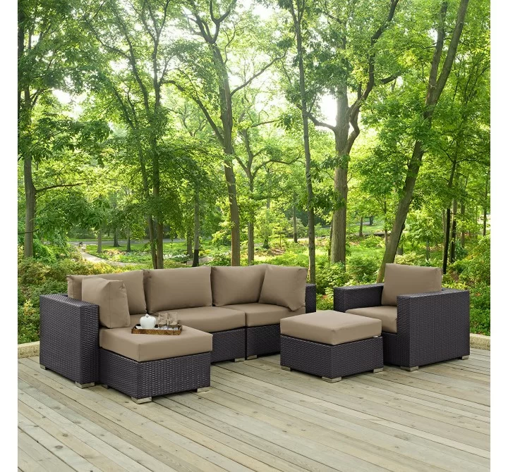 Modway Convene 6 Piece Outdoor Patio Sectional Set - Espresso Mocha - Lifestyle