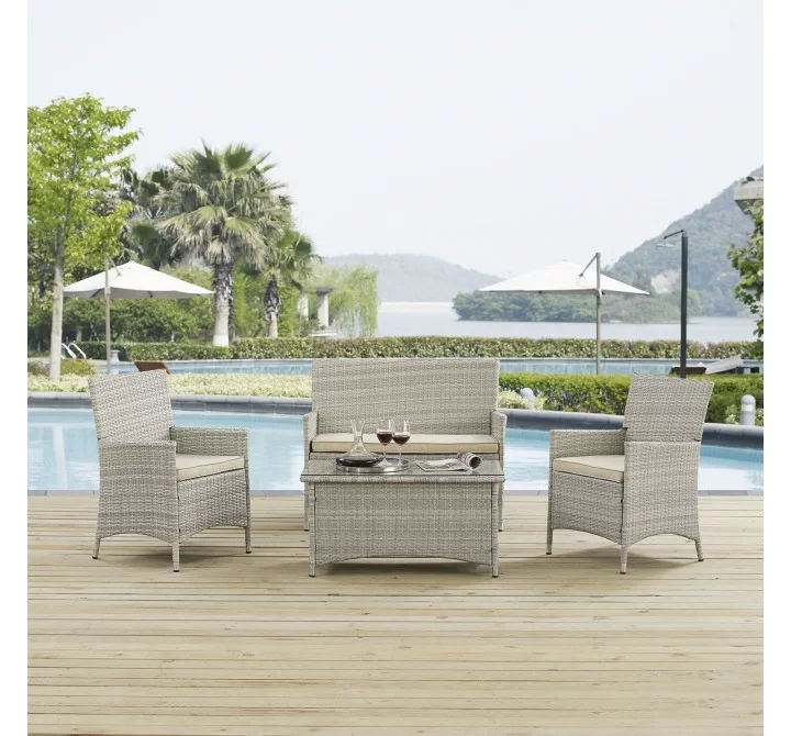 Modway Bridge 4 Piece Outdoor Patio Patio Conversation Set - Light Gray Beige - Lifestyle