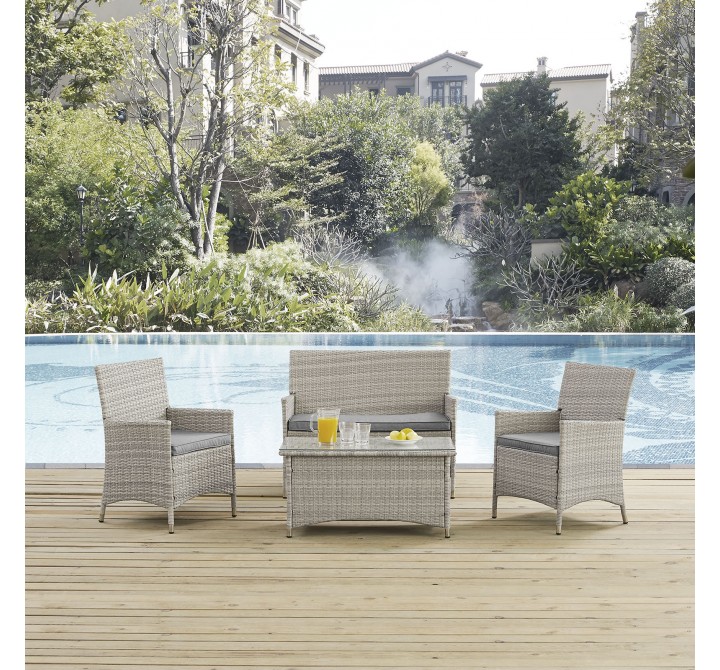 Modway Bridge 4 Piece Outdoor Patio Patio Conversation Set - Light Gray Gray - Lifestyle