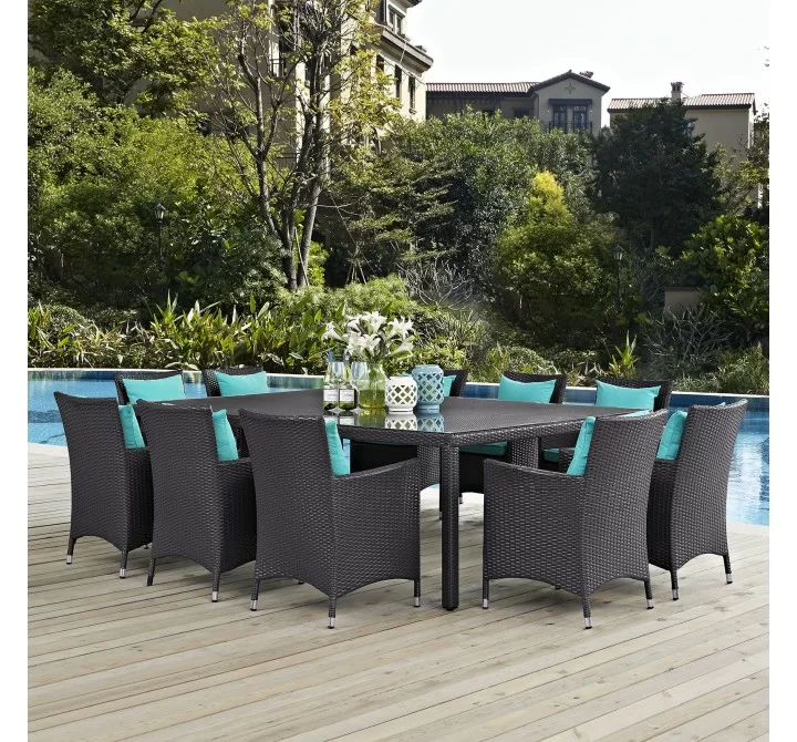 Modway Convene 11 Piece Outdoor Patio Dining Set - Espresso Turquoise - Lifestyle