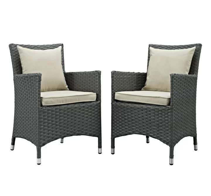 Modway Sojourn 2 Piece Outdoor Patio Sunbrella® Dining Set in Antique Canvas Beige - Set in Front Side Angle