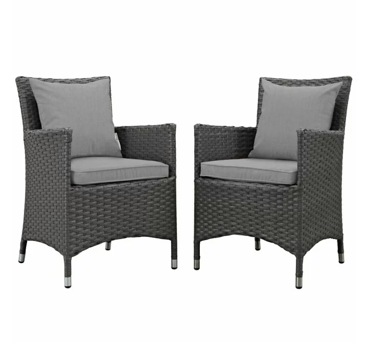 Modway Sojourn 2 Piece Outdoor Patio Sunbrella® Dining Set - Canvas Charcoal Gray - Set in Front Side Angle