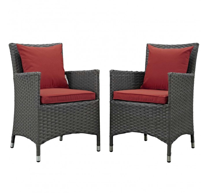 Modway Sojourn 2 Piece Outdoor Patio Sunbrella® Dining Set in Canvas Red - Set in Front Side Angle