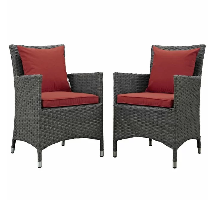 Modway Sojourn 2 Piece Outdoor Patio Sunbrella® Dining Set in Canvas Red - Set in Front Side Angle
