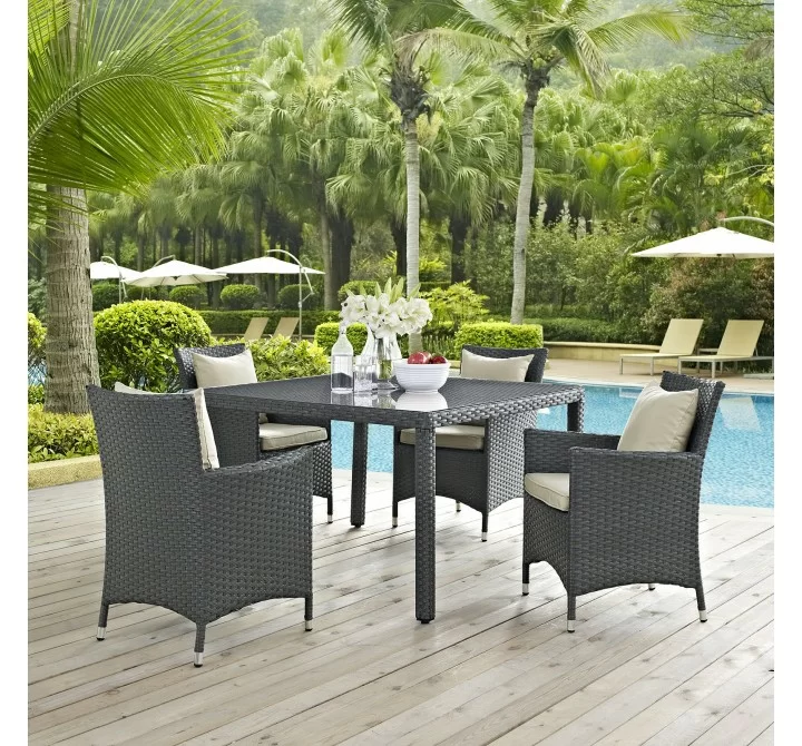 Modway Sojourn 4 Piece Outdoor Patio Sunbrella® Dining Set - Antique Canvas Beige - Lifestyle