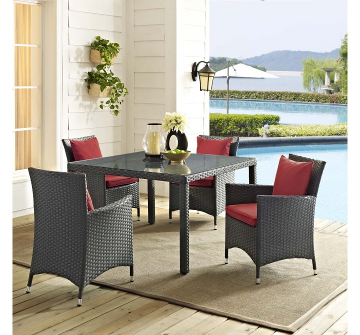 Modway Sojourn 4 Piece Outdoor Patio Sunbrella® Dining Set - Canvas Red - Lifestyle