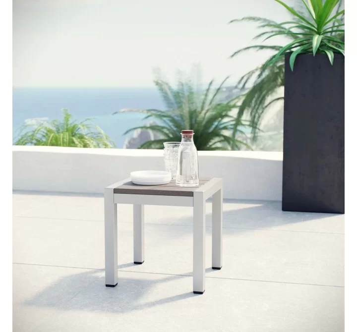 Modway Shore Outdoor Patio Aluminum Side Table - Silver Gray - Lifestyle