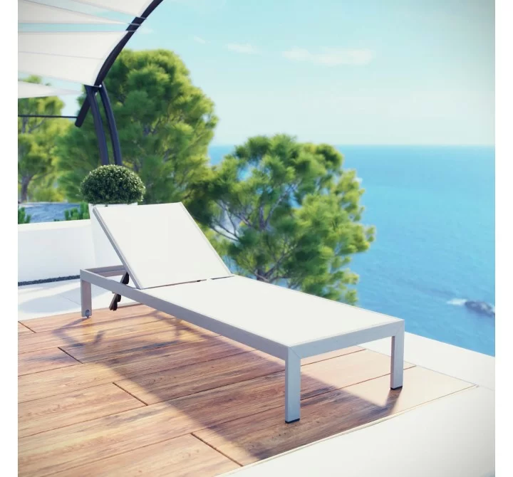 Modway Shore Outdoor Patio Aluminum Mesh Chaise in Silver White - Lifestyle