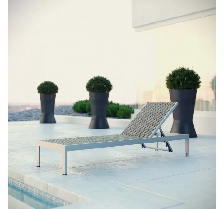 Modway Shore Outdoor Patio Aluminum Rattan Chaise - Silver Brown Gray - Lifestyle
