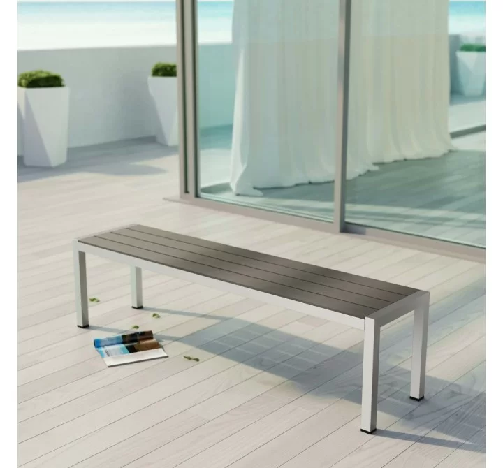 Modway Shore Outdoor Patio Aluminum Bench - Silver Gray - Lifestyle