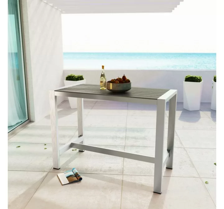 Modway Shore Outdoor Patio Aluminum Rectangle Bar Table - Silver Gray - Lifestyle