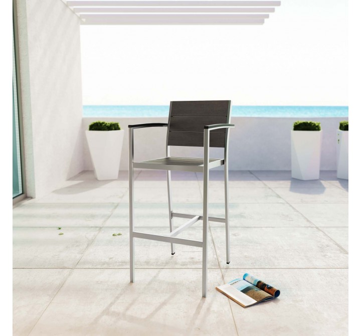 Modway Shore Outdoor Patio Aluminum Bar Stool - Silver Gray - Lifestyle
