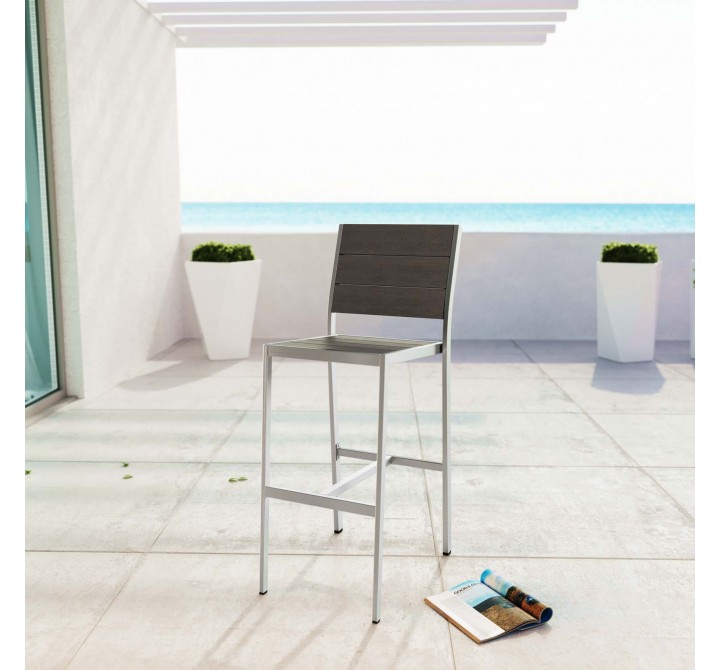 Modway Shore Outdoor Patio Aluminum Armless Bar Stool - Silver Gray - Lifestyle