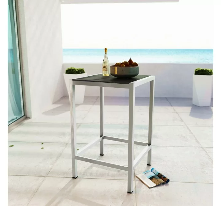 Modway Shore Outdoor Patio Aluminum Bar Table - Silver Gray - Lifestyle