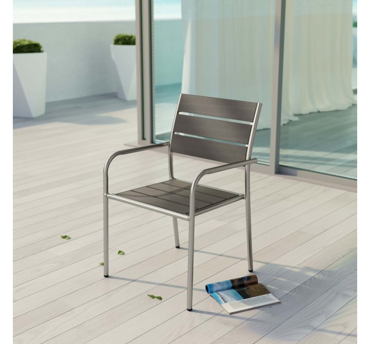 Modway Shore Outdoor Patio Aluminum Dining Rounded Armchair - Silver Gray - Lifestyle