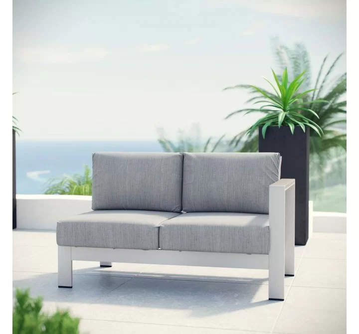 Modway Shore Right-Arm Corner Sectional Outdoor Patio Aluminum Loveseat - Silver Gray - Lifestyle
