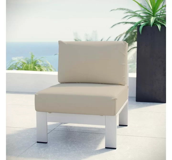 Modway Shore Armless Outdoor Patio Aluminum Chair - Silver Beige - Lifestyle