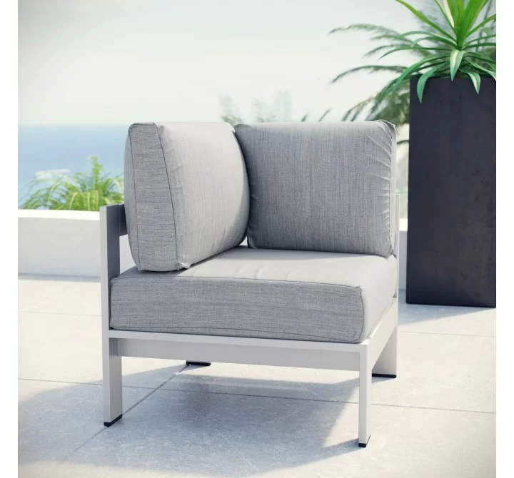 Modway Shore Outdoor Patio Aluminum Corner Sofa in Silver Gray - Lifestyle