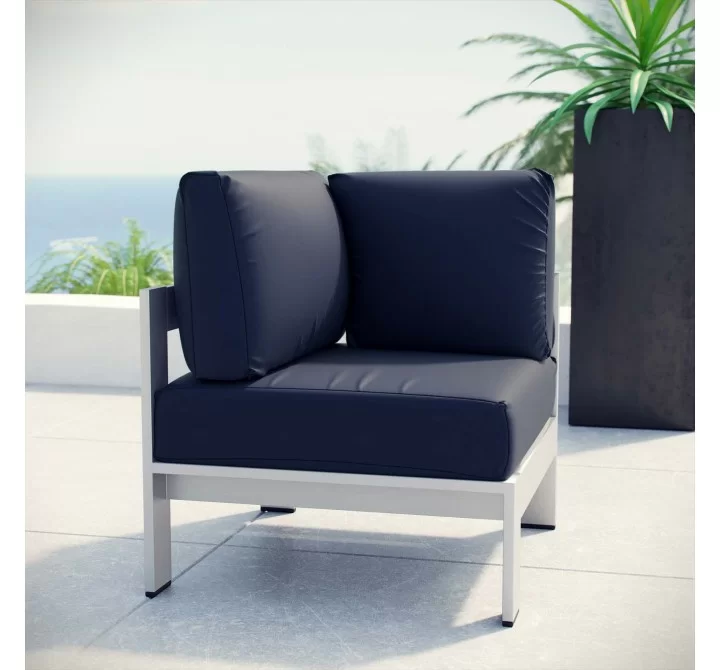 Modway Shore Outdoor Patio Aluminum Corner Sofa - Silver Navy - Lifestyle