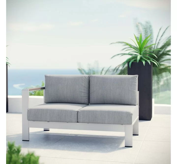 Modway Shore Left-Arm Corner Sectional Outdoor Patio Aluminum Loveseat - Silver Gray - Lifestyle