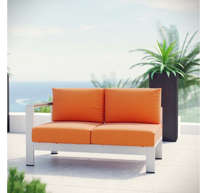Modway Shore Left-Arm Corner Sectional Outdoor Patio Aluminum Loveseat in Silver NavyModway Shore Left-Arm Corner Sectional Outdoor Patio Aluminum Loveseat in Silver Orange - Lifestyle