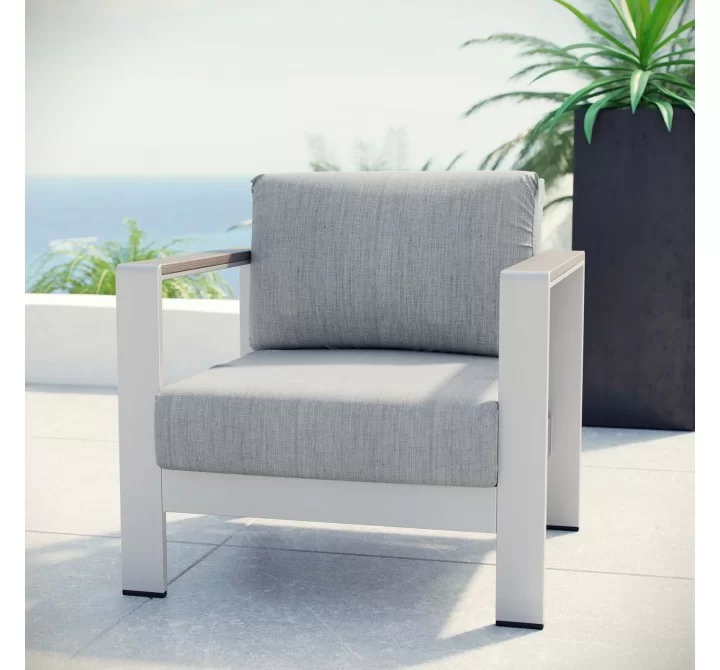 Modway Shore Outdoor Patio Aluminum Armchair - Silver Gray - Lifestyle