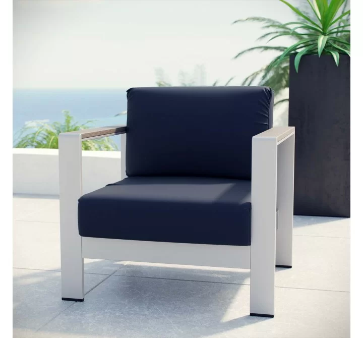 Modway Shore Outdoor Patio Aluminum Armchair - Silver Navy - Lifestyle