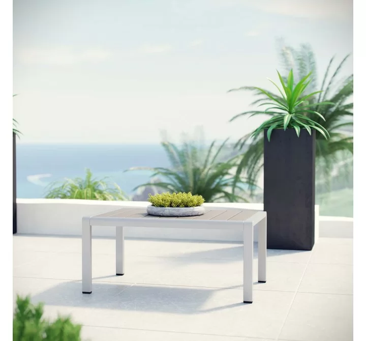 Modway Shore Outdoor Patio Aluminum Coffee Table - Silver Gray - Lifestyle