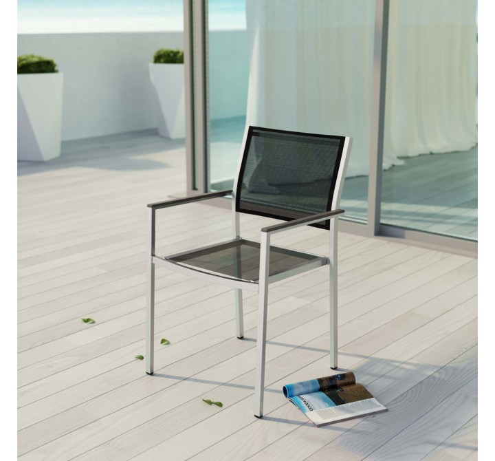 Modway Shore Outdoor Patio Aluminum Dining Chair in Silver Black - Lifestyle