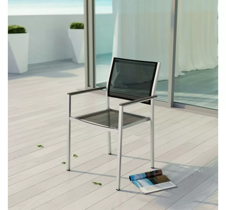 Modway Shore Outdoor Patio Aluminum Dining Chair in Silver Black - Lifestyle