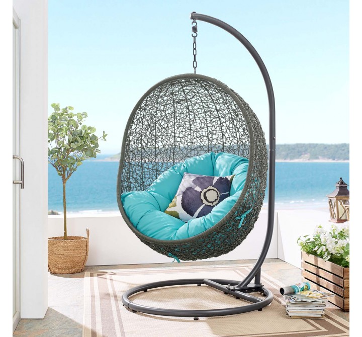 Modway Hide Outdoor Patio Swing Chair With Stand in Gray Turquoise - Lifestyle