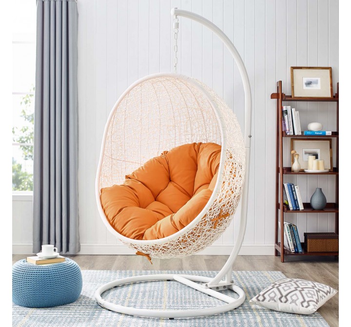 Modway Hide Outdoor Patio Swing Chair With Stand in White Orange - Lifestyle