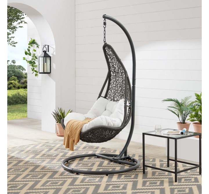 Modway Abate Wicker Rattan Outdoor Patio Swing Chair in Gray White - Lifestyle
